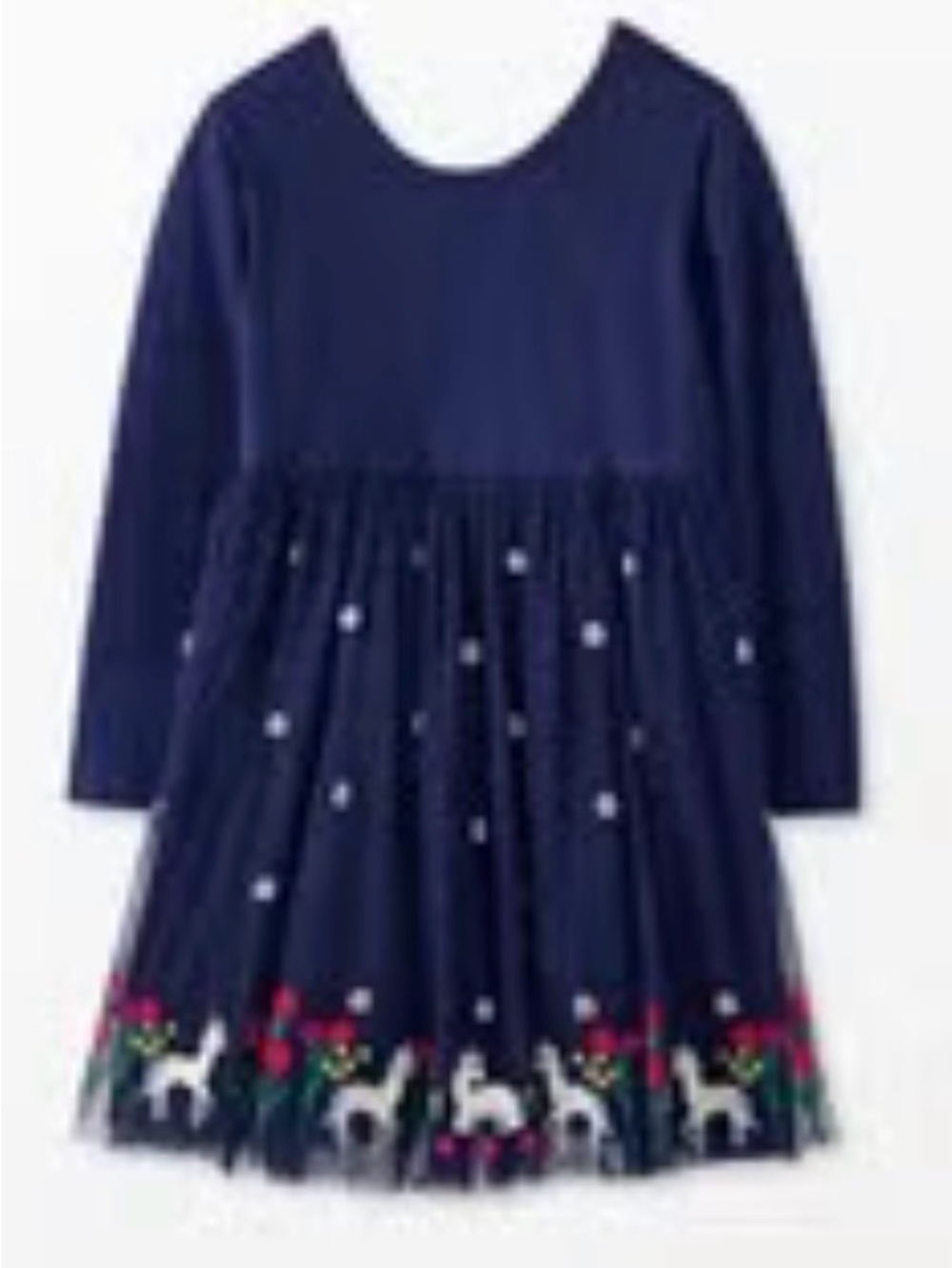 Hanna Andersson Navy Long-Sleeve Tulle Dress with Unicorn & Floral Embroidery